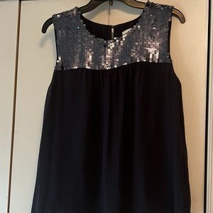 Ann Taylor LOFT Sleeveless Blouse with Sequins - Lined - Dark Blue - Medium
